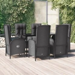 Set De Comedor De Jardín 7 Pzas Y Cojines Ratán Sintético Negro VidaXL