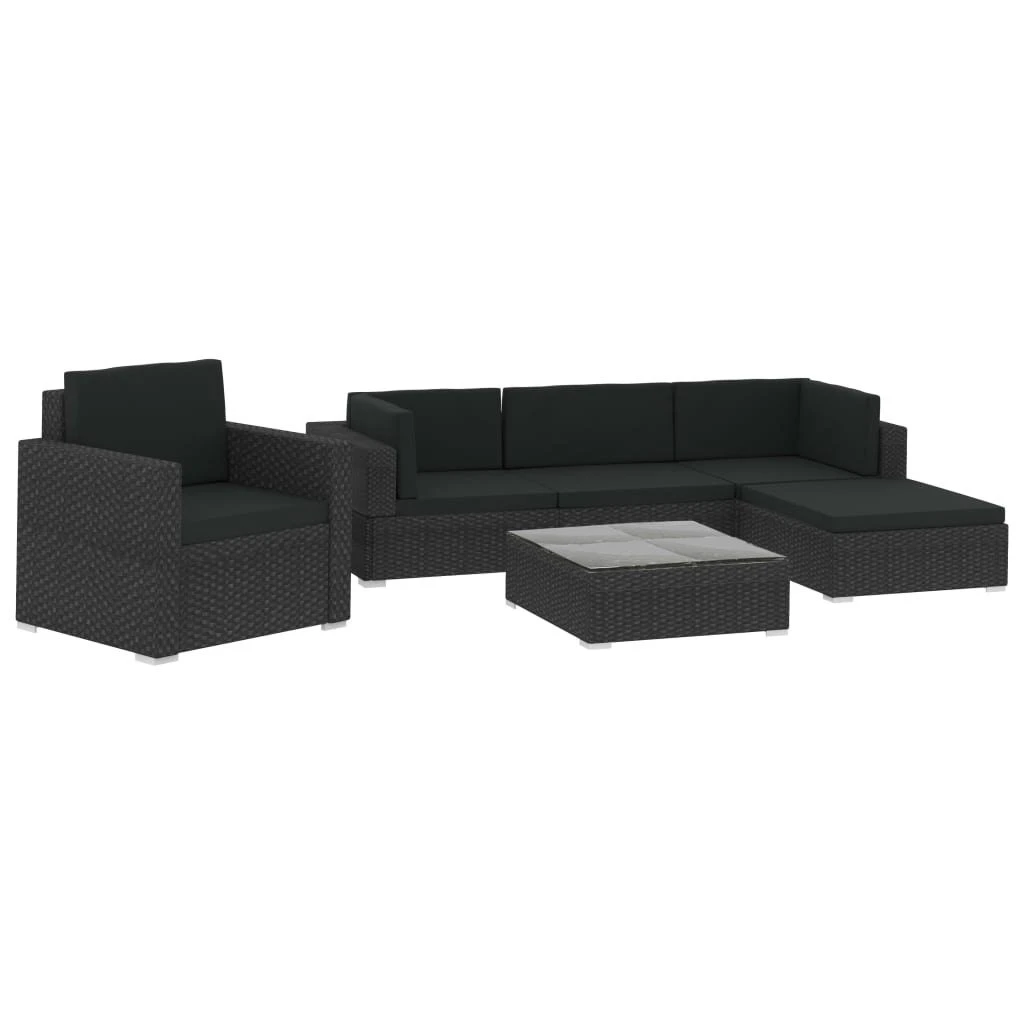 Set Muebles De Jardín 6 Piezas Y Cojines Ratán Sintético Negro VidaXL