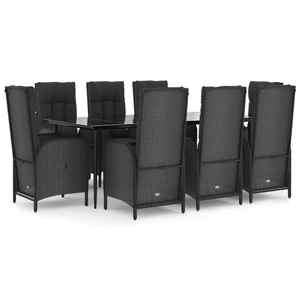 Set De Comedor De Jardín 9 Pzas Y Cojines Ratán Sintético Negro VidaXL - Imagen 2