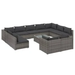 Set De Muebles De Jardín 12 Pzas Y Cojines Ratán Sintético Gris VidaXL