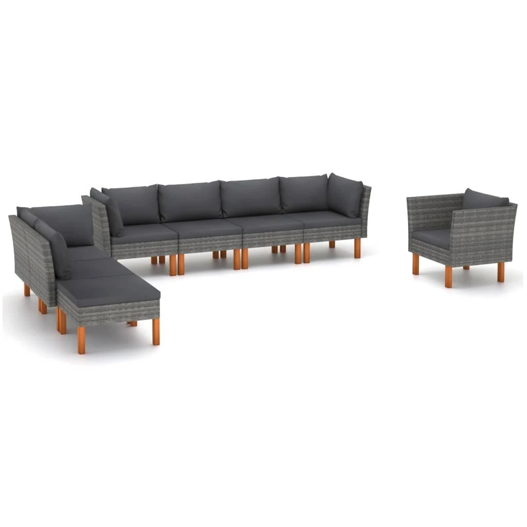 Set De Muebles De Jardín 8 Pzas Ratán Sintético Eucalipto Gris VidaXL - Imagen 3