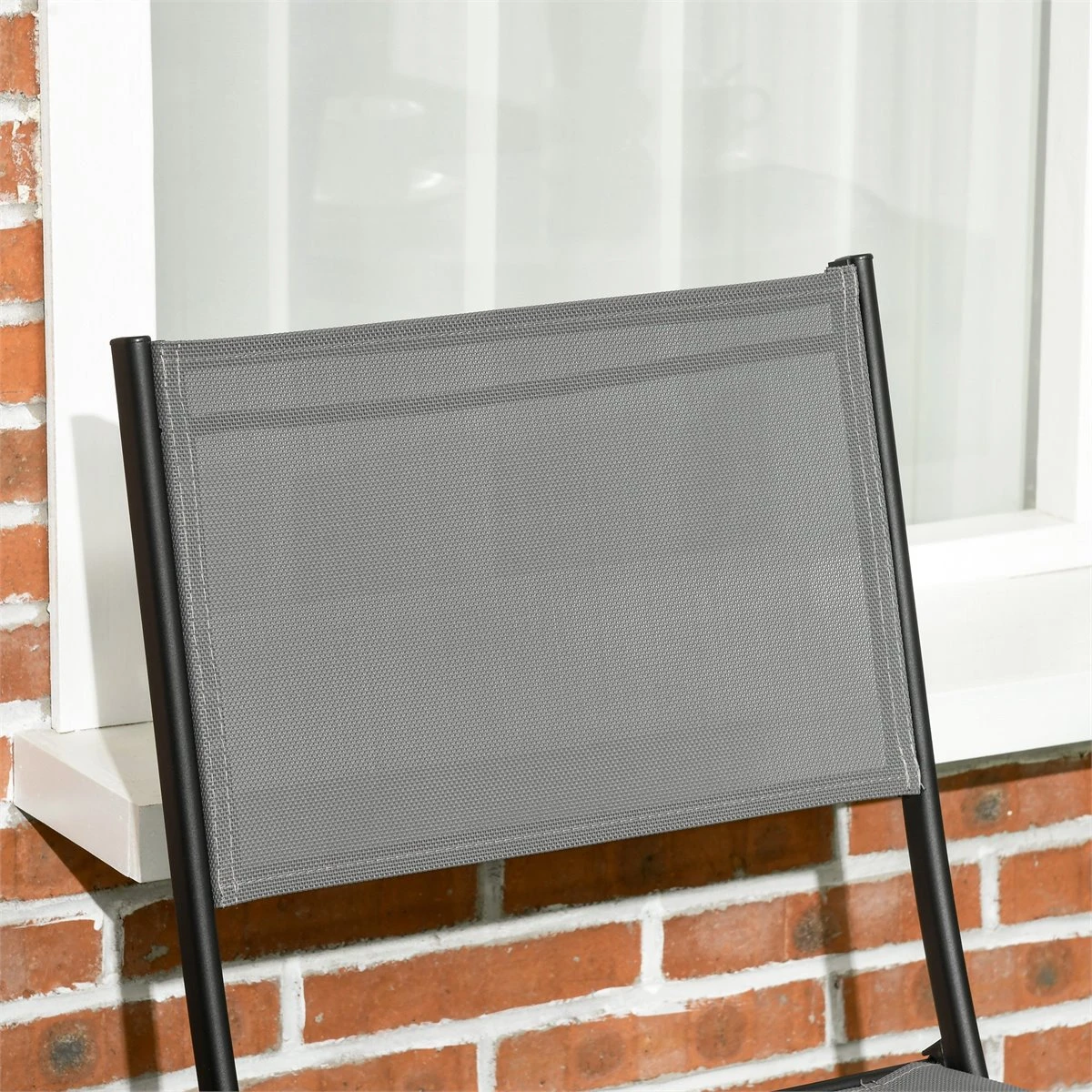 Outsunny Conjunto De Muebles De Jardín 3 Piezas Set De Muebles Exterior Incluye Mesa Con Encimera De Vidrio Templado Y 2 Sillones Plegable Con Respaldo Y Asiento De Texteline Gris - Imagen 7