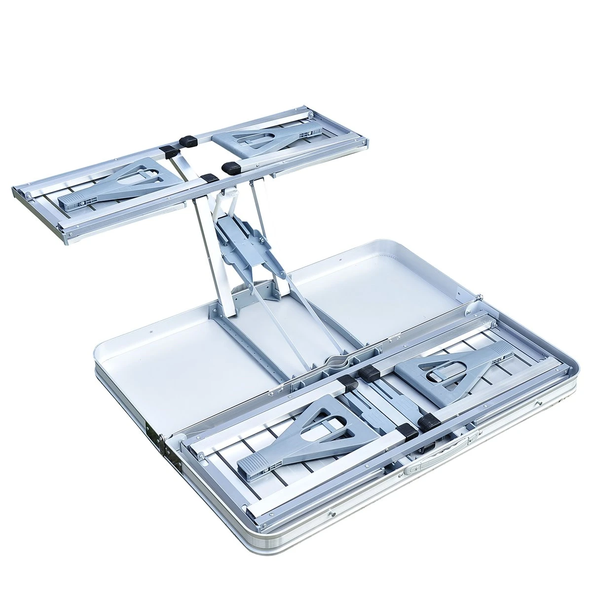 Outsunny Mesa Maleta De Camping Plegable Portátil Con 4 Asientos Y Agujero Para Sombrilla Estructura De Aluminio Para Playa Picnic 136x85,5x66 Cm Plata - Imagen 10