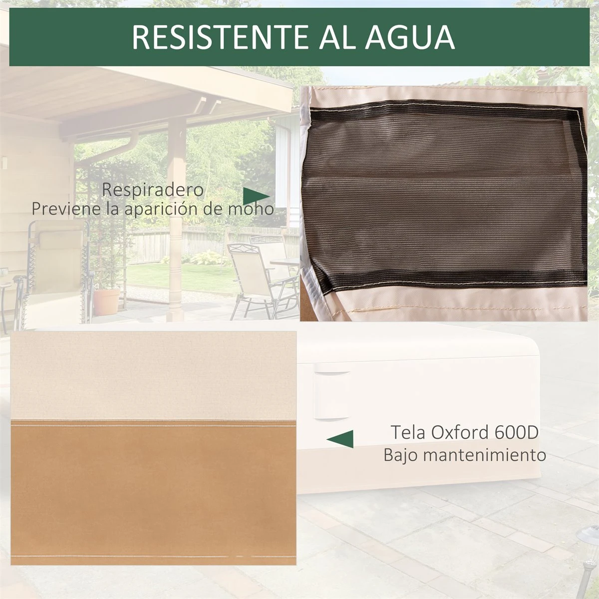 Outsunny Funda Protectora Para Muebles De Jardín 275x208x78 Tela Oxford 600D Impermeable Cubierta Para Sofás Mesas Exterior Con 4 Ventilaciones 5 Asas Y Cordón De Tracción Beige - Imagen 5