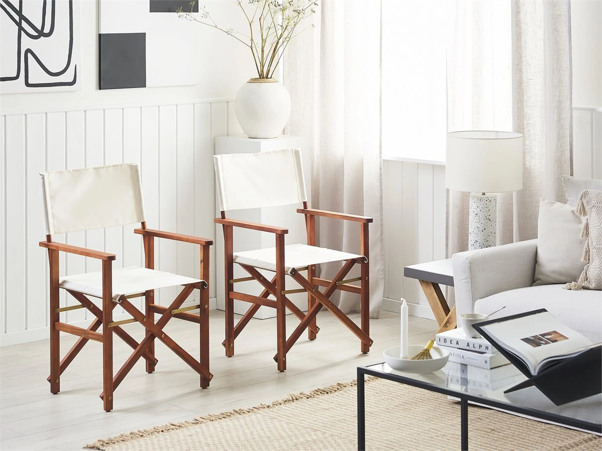 Conjunto De 2 Sillas De Jardín Madera Oscura/blanco Crema CINE - Imagen 5