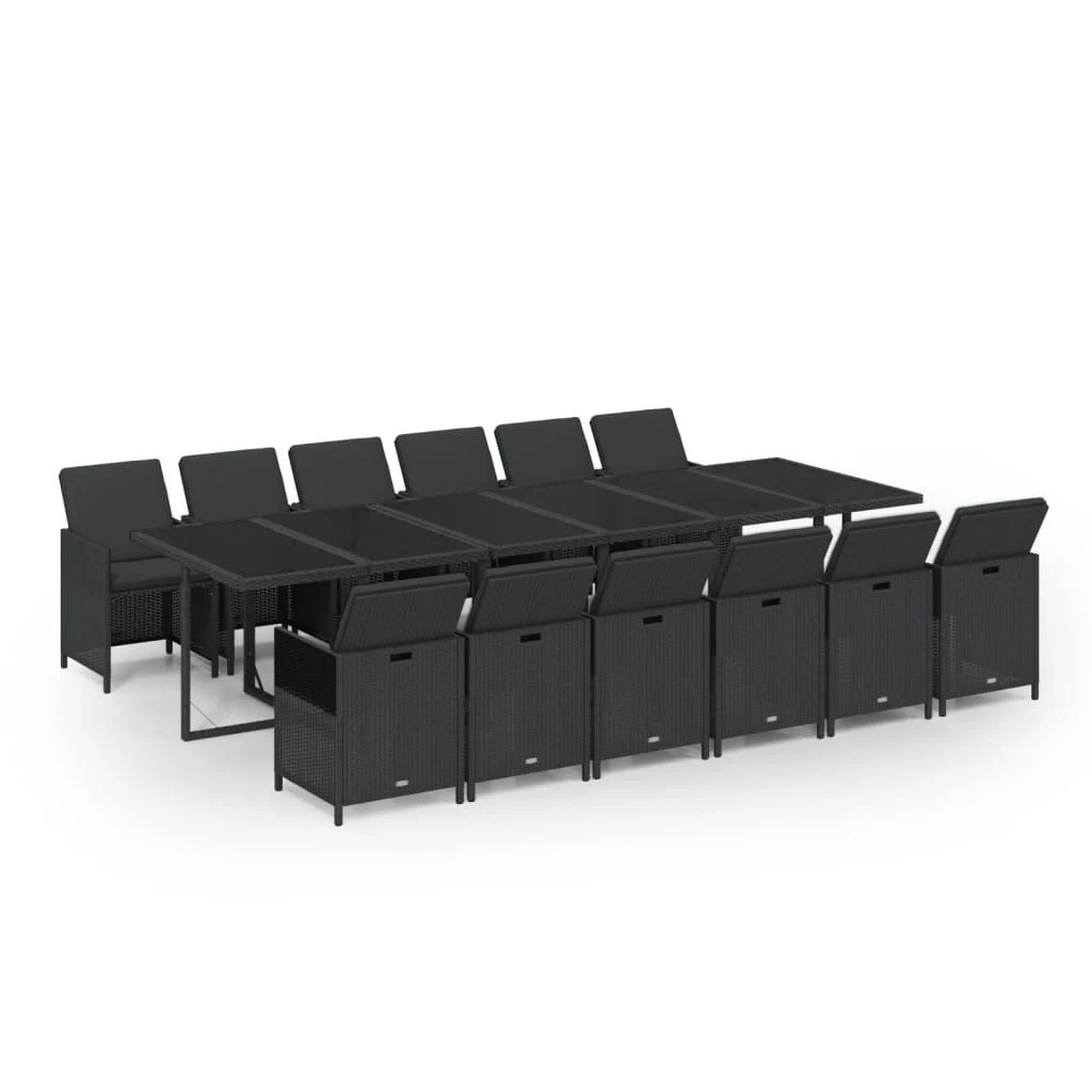 Set Comedor De Jardín 13 Pzas Con Cojines Ratán Sintético Negro VidaXL - Imagen 2