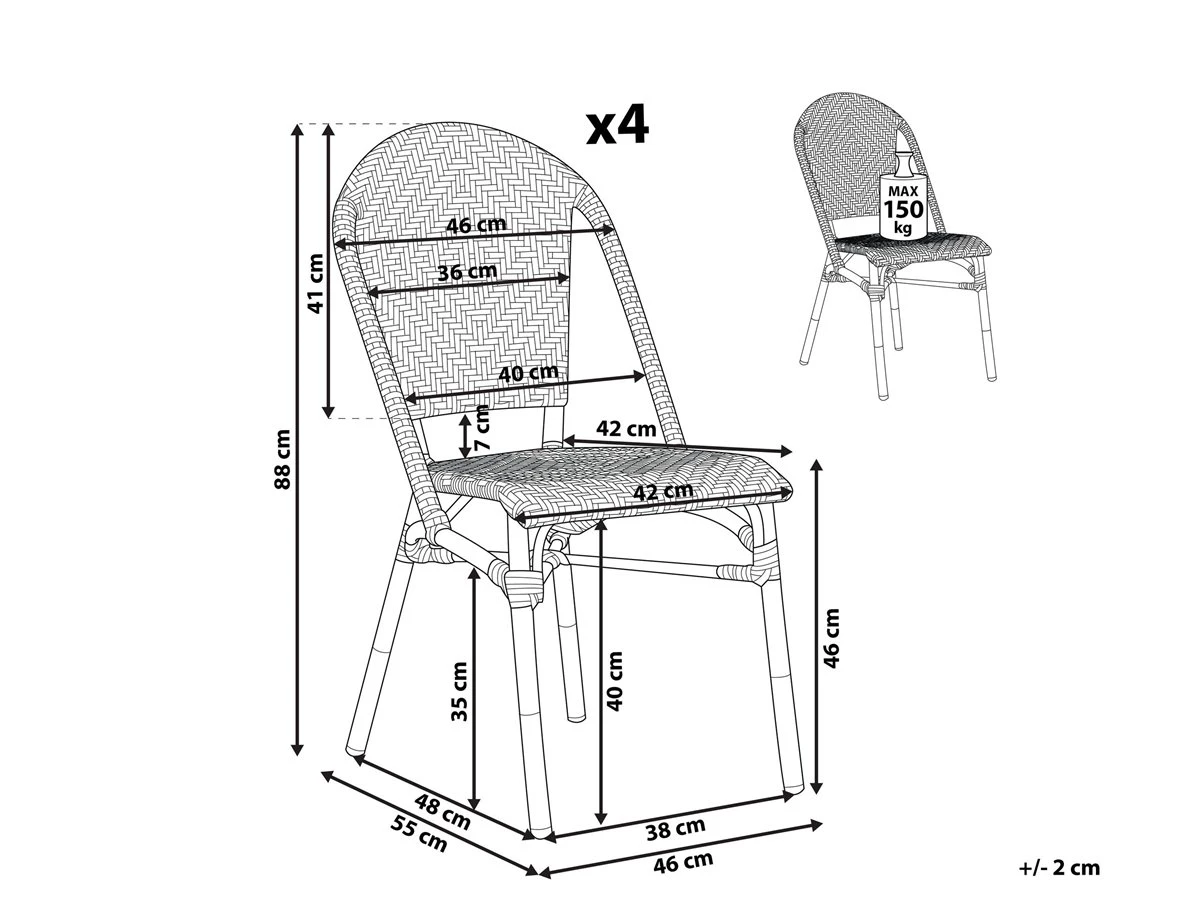 Conjunto De 4 Sillas De Jardín Negro/blanco RIFREDDO - Imagen 3