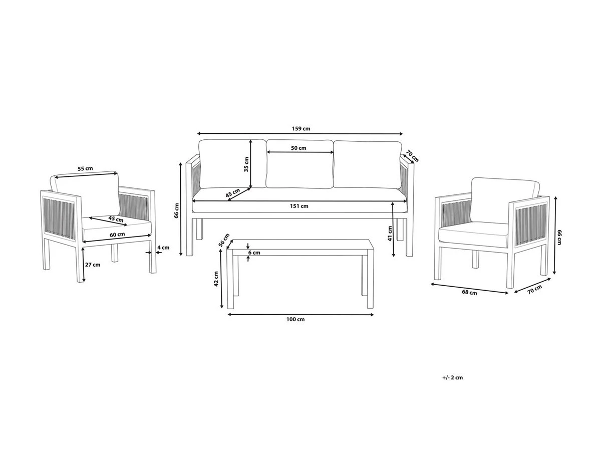 Conjunto De Jardín 5 Plazas De Metal Blanco/marrón/beige BORELLO - Imagen 3