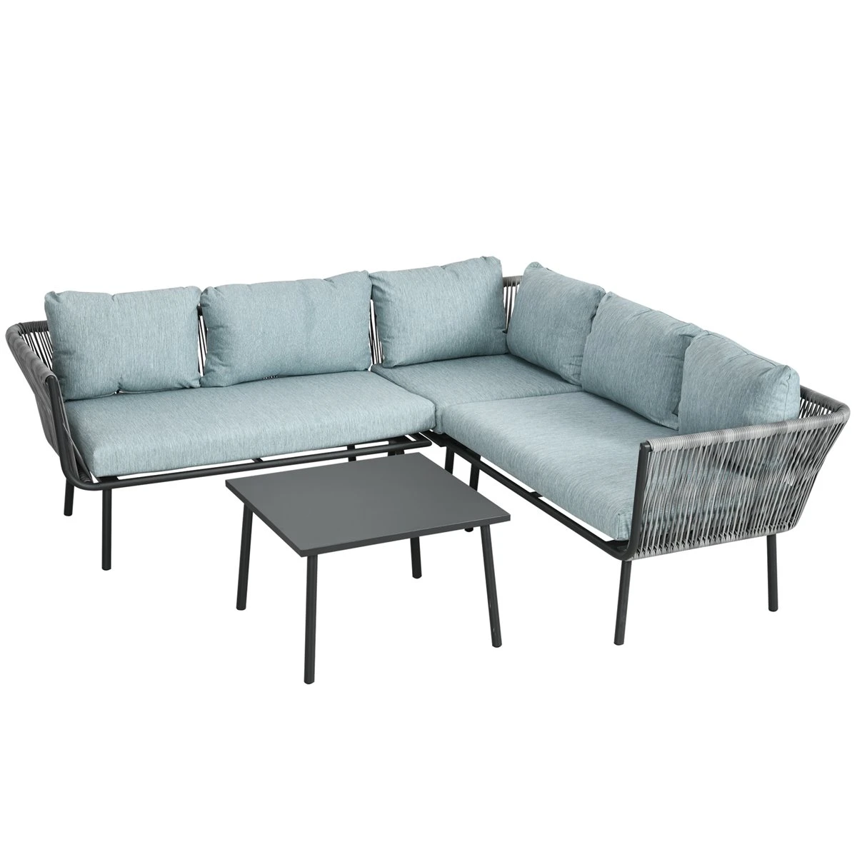 Outsunny Conjunto De Muebles De Ratán 4 Piezas Set De Muebles De Jardín 2 Sofá De 2 Plazas Sofá De Esquina Mesa De Centro Con 6 Cojines Acolchados Y Marco De Aluminio Para Terraza Patio Gris