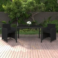 Set De Comedor De Jardín 3 Pzas Y Cojines Ratán Sintético Negro VidaXL