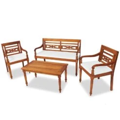 Set De Muebles De Jardín 4 Pzas Y Cojines Madera Maciza De Teca VidaXL