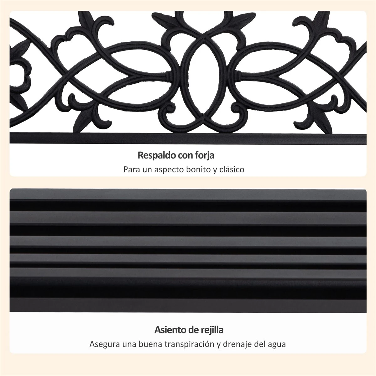 Outsunny Banco Columpio De 2 Plazas Banco Colgante De Acero Con Reposabrazos Carga Máx. 240 Kg Para Jardín Terraza Balcón Exterior 127x59,5x52 Cm Negro - Imagen 7