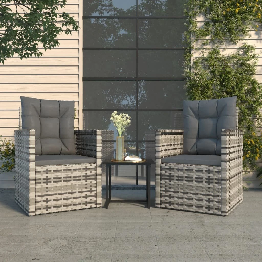 Muebles De Jardín Con Cojines 3 Piezas Ratán Sintético Gris VidaXL - Imagen 3