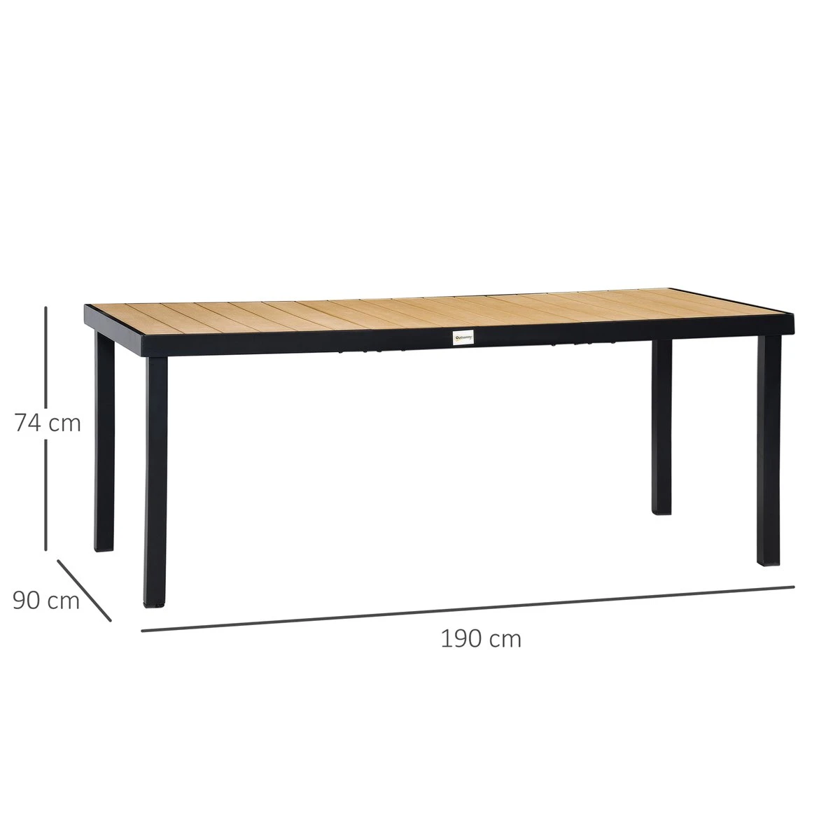 Outsunny Mesa De Jardín Rectangular Para 8 Personas Mesa De Comedor Exterior 190x90x74 Cm Con Encimera De Listones Y Estructura De Aluminio Para Terraza Balcón Natural Y Negro - Imagen 3