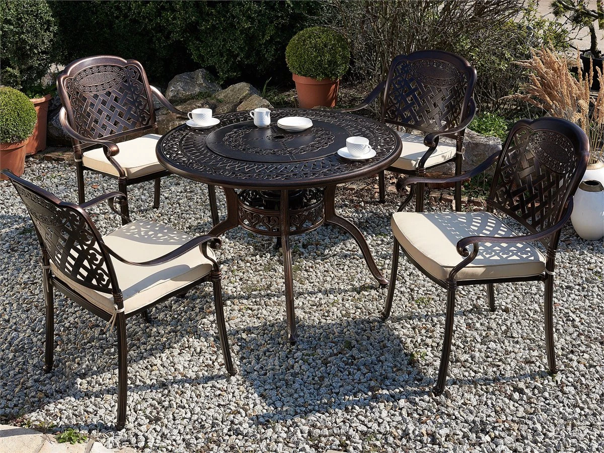 Mesa De Jardín De Metal Marrón Oscuro/beige ⌀ 105 Cm MANFRIA