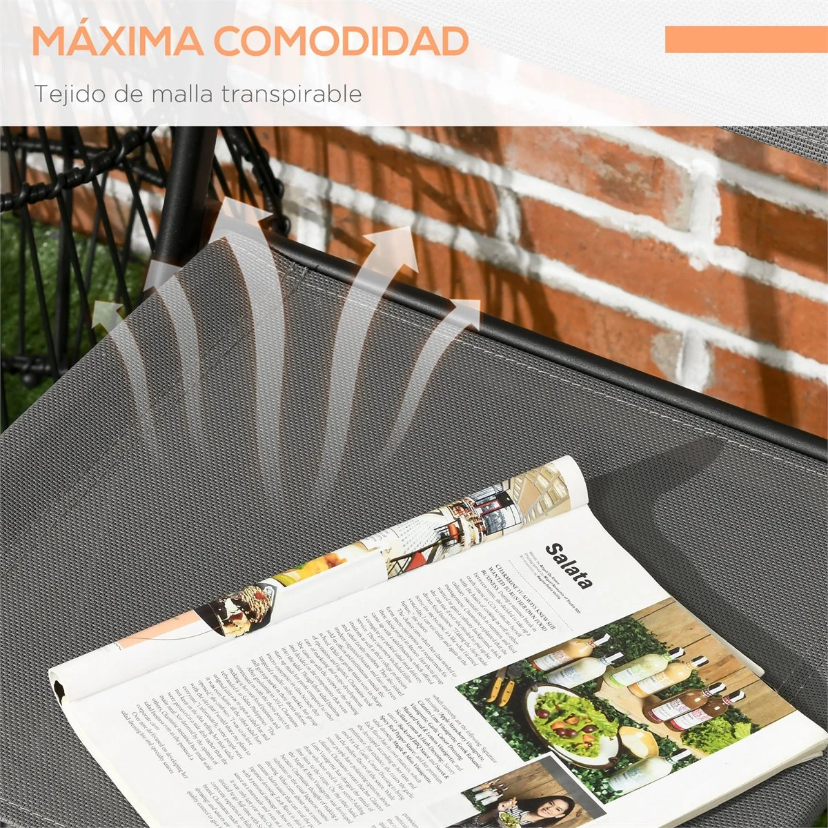 Outsunny Conjunto De Muebles De Jardín 3 Piezas Set De Muebles Exterior Incluye Mesa Con Encimera De Vidrio Templado Y 2 Sillones Plegable Con Respaldo Y Asiento De Texteline Gris - Imagen 5