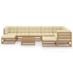 Set De Muebles De Jardín 10 Pzs Cojines Madera Pino Marrón Miel VidaXL