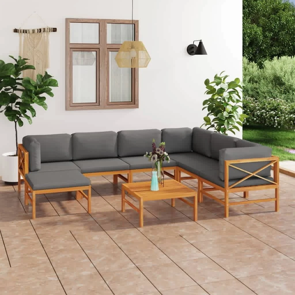 Set De Muebles De Jardín 8 Pzas Madera De Teca Y Cojines Gris VidaXL - Imagen 3