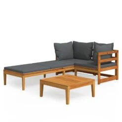 Muebles De Jardín 3 Pzas Cojines Gris Oscuro Madera De Acacia VidaXL