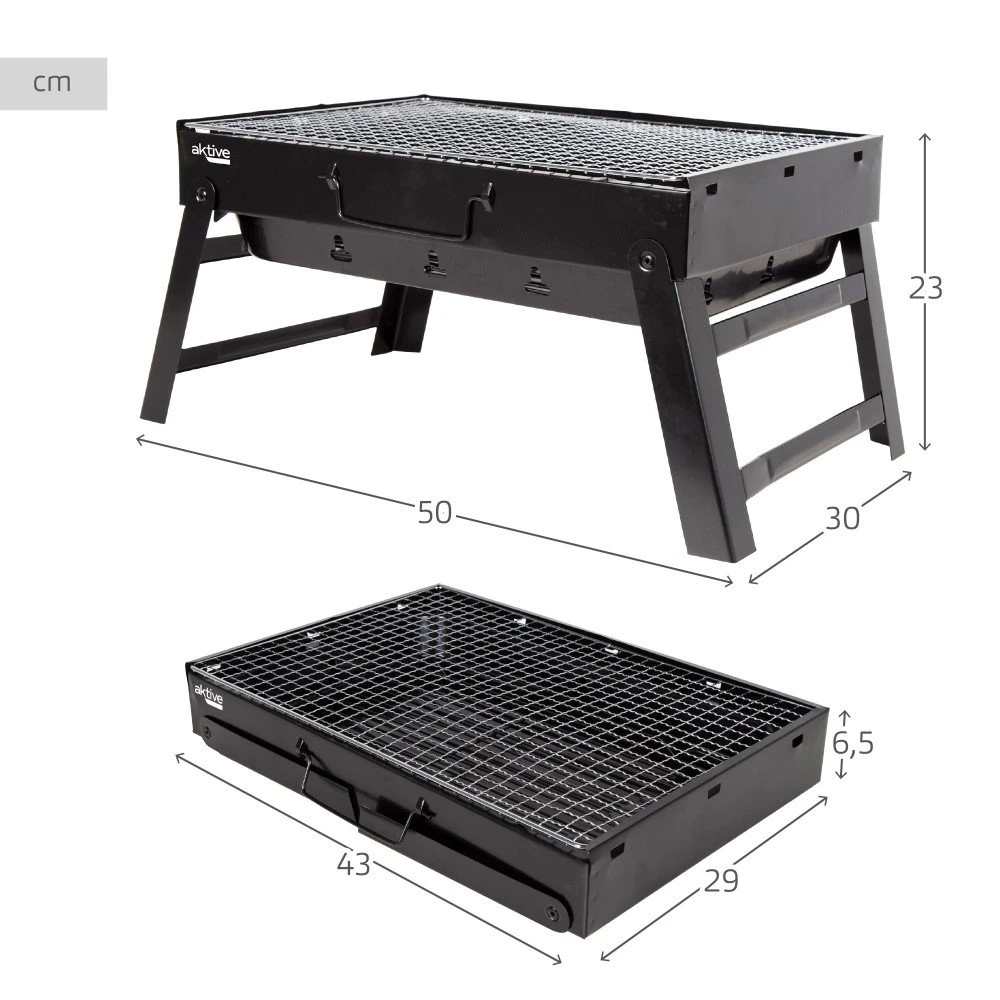 Barbacoa Portátil Plegable Rectangular Negra Aktive - Imagen 4
