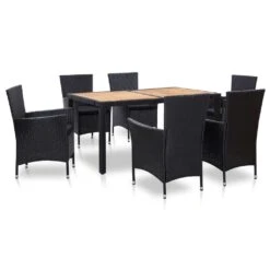 Set Comedor De Jardín 7 Piezas Y Cojines Ratán Sintético Negro VidaXL