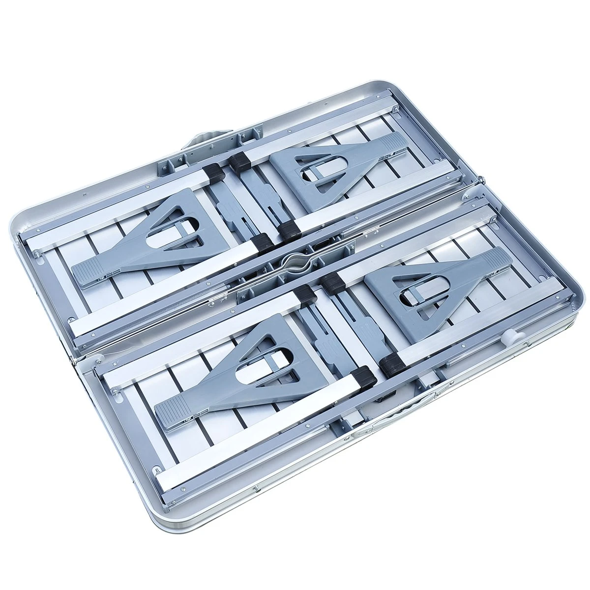 Outsunny Mesa Maleta De Camping Plegable Portátil Con 4 Asientos Y Agujero Para Sombrilla Estructura De Aluminio Para Playa Picnic 136x85,5x66 Cm Plata - Imagen 8