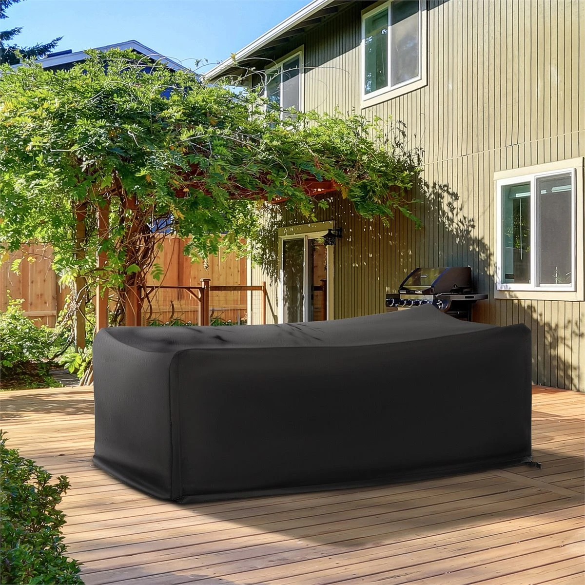 Outsunny Funda Protectora Para Muebles De Jardín 154x94x66 Cm Cubierta De Muebles De Mesas Exterior Tela Oxford 600D Impermeable Con Hebillas Para Patio Terraza Negro - Imagen 2