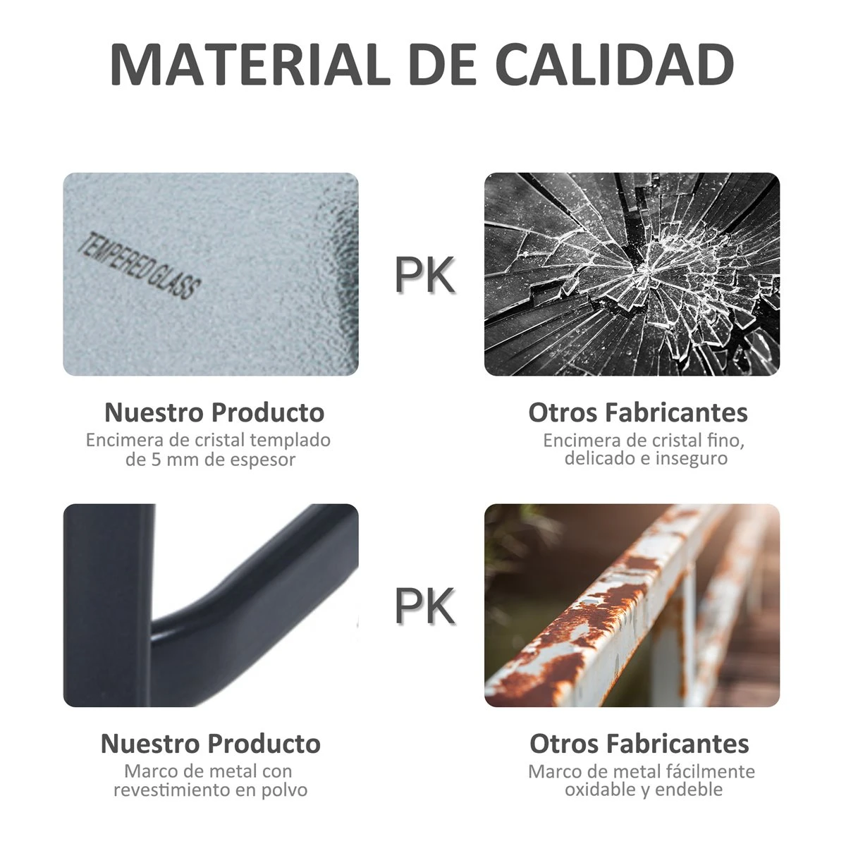 Outsunny Mesa Auxiliar De Cristal Templado Cuadrada Bordes Redondeados Mesita Cafépara Patio Terraza Balcón Negro Y Transparente 68,5x68,5x84 Cm - Imagen 6