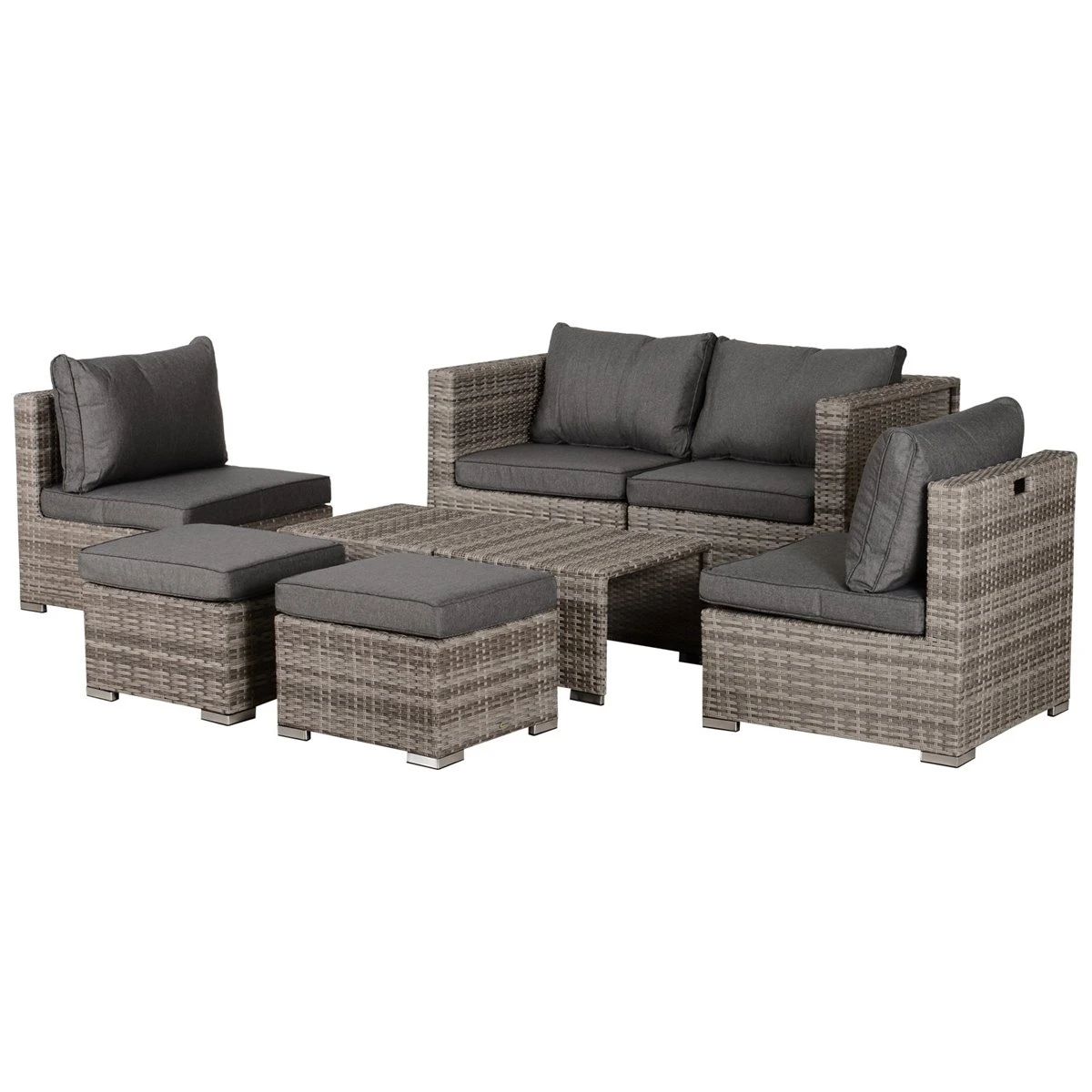 Outsunny Conjunto De Muebles De Jardín 8 Piezas De Ratán Convertible Con 2 Mesas De Centro 2 Sofás Esquineros 2 Sillones 2 Taburetes Con Cojines Para Patio Porche Terraza Gris