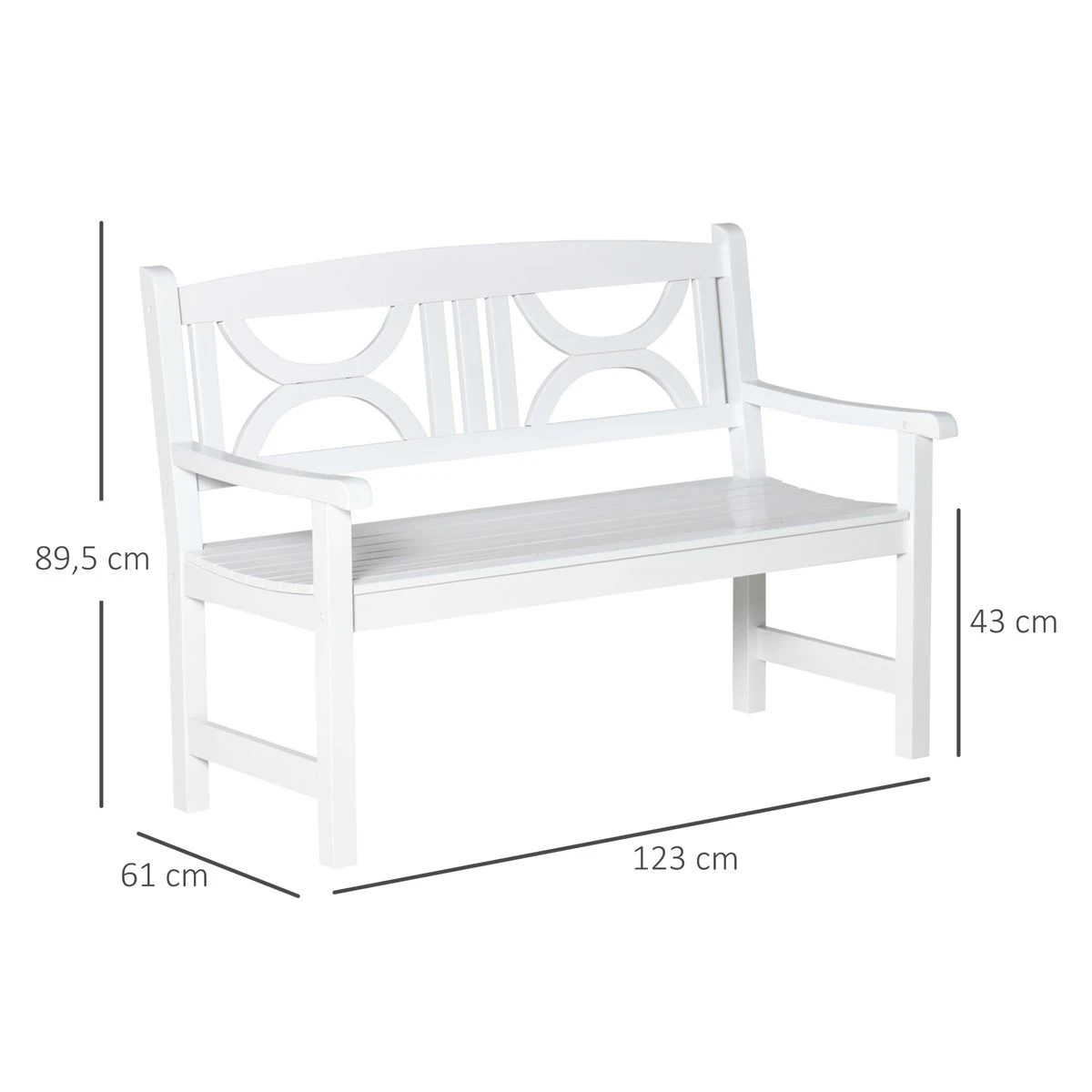 Outsunny Banco De Madera Maciza Exterior De 2 Plazas 123x61x89,5 Cm Banco De Jardín Con Respaldo Decorativo Y Reposabrazos Para Terraza Balcón Patio Carga 250 Kg Blanco - Imagen 3