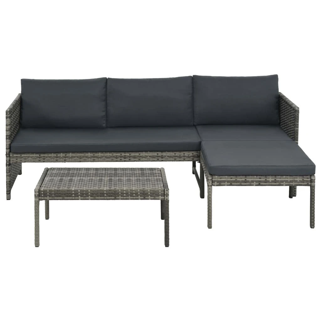 Set De Muebles De Jardín 3 Pzas Y Cojines Ratán Sintético Gris VidaXL
