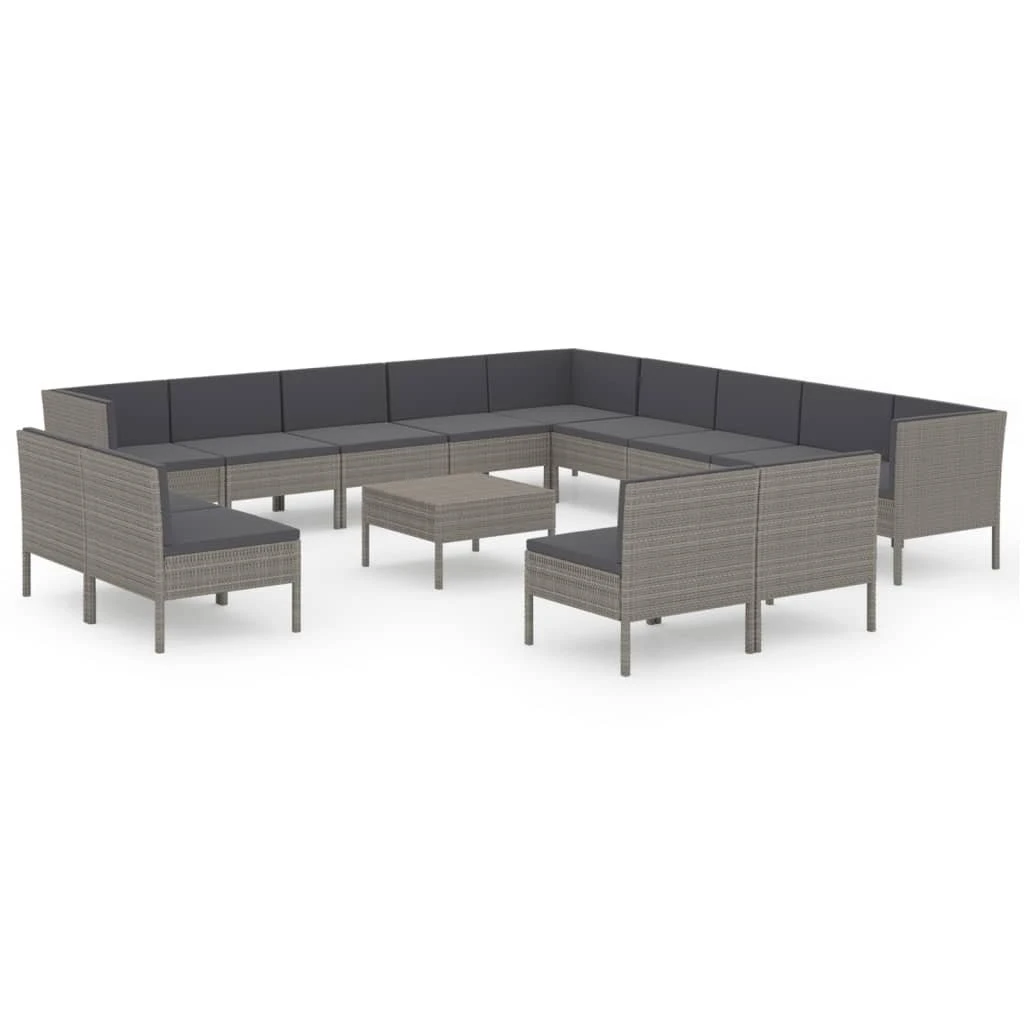 Set De Muebles De Jardín 14 Pzas Y Cojines Ratán Sintético Gris VidaXL