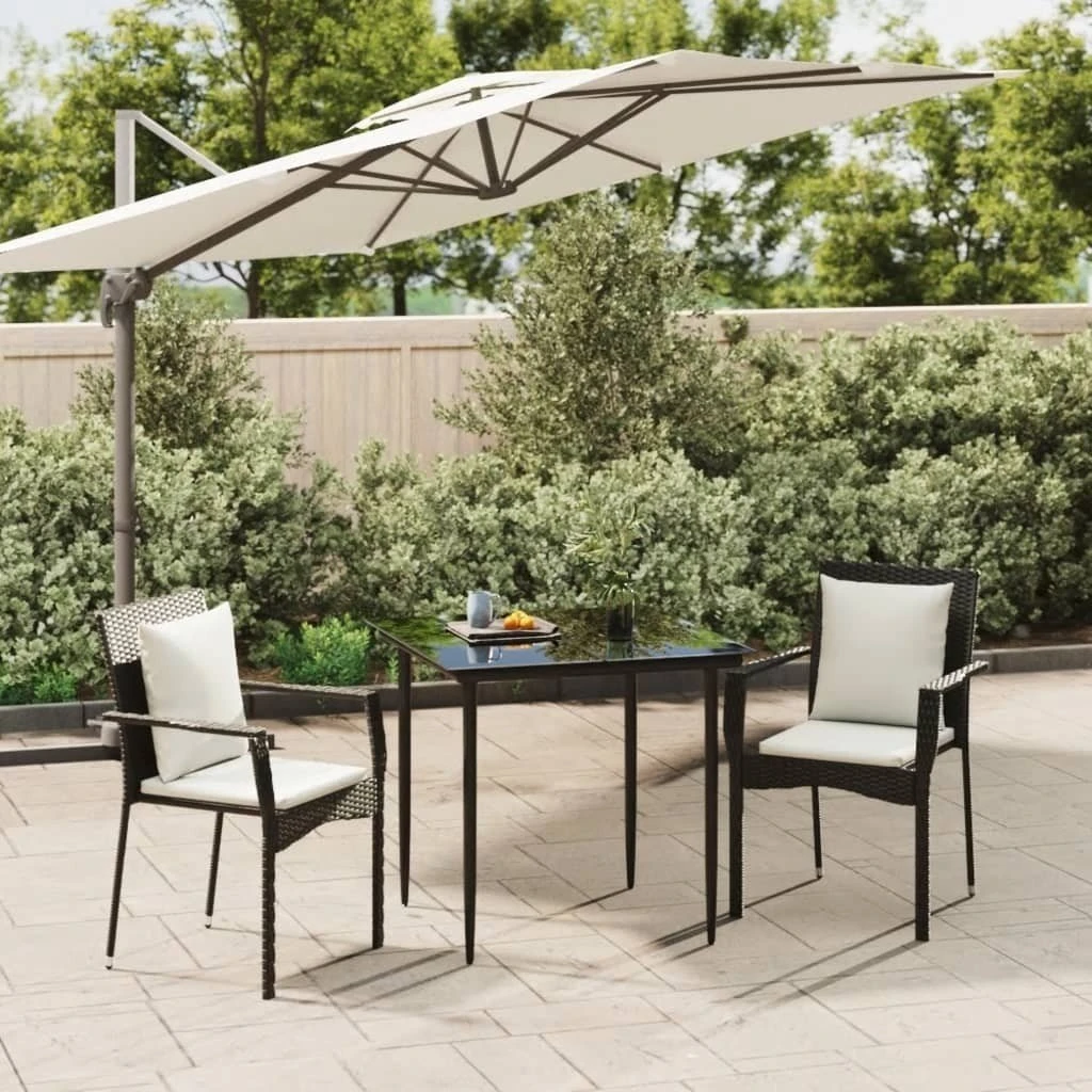 Set Comedor De Jardín 3 Pzas Con Cojines Ratán Sintético Negro VidaXL
