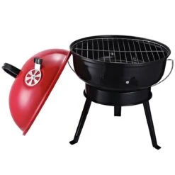 Outsunny Parrilla Para Barbacoa De Carbón Portátil Con Mango Ahumador Pequeño De Hierro Esmaltado Con 3 Patas Antideslizantes Ф36.5x54cm