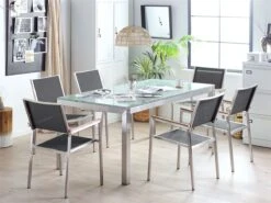 Conjunto De Jardín Mesa En Vidrio 180x90 Cm Con 6 Sillas Negras GROSSETO