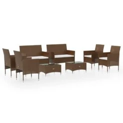Set Muebles De Jardín 8 Pzas Y Cojines Ratán Sintético Marrón VidaXL