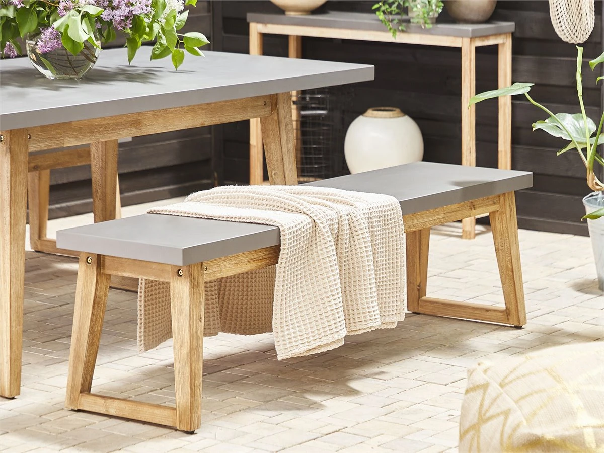 Banco De Jardín De Cemento Reforzado Gris/madera Clara 160 Cm ORIA