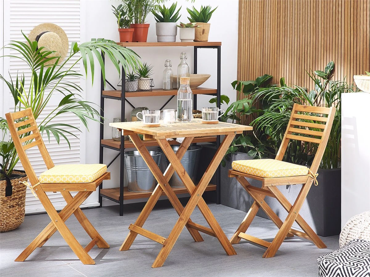 Conjunto De Balcón De Madera Con Cojines Amarillos FIJI