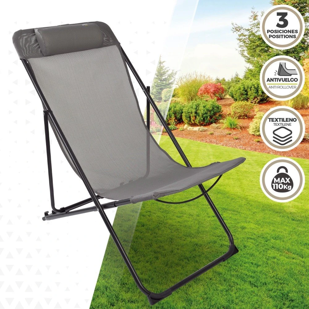Silla Tumbona Plegable De Jardín Gris Con Asa Aktive - Imagen 2
