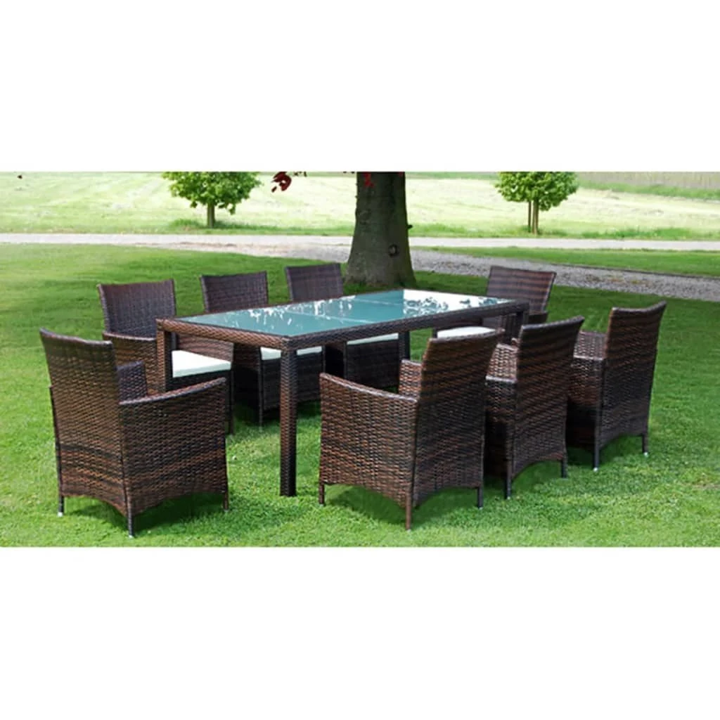 Set Comedor De Jardín 9 Piezas Y Cojines Ratán Sintético Marrón VidaXL - Imagen 3