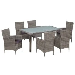 Set De Comedor De Jardín 7 Pzs Y Cojines Ratán Sintético Gris VidaXL