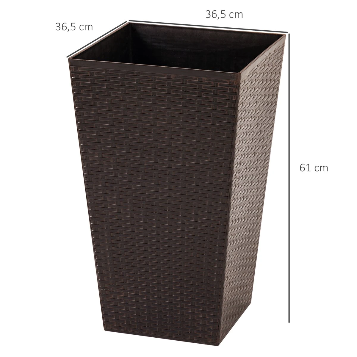 Outsunny Conjunto De 3 Macetas Cuadradas Para Plantas Flores 3 Maceteros Con Efecto De Símil Ratán Para Jardín Terraza Interior Y Exterior 36,5x36,5x61 Cm Marrón - Imagen 3