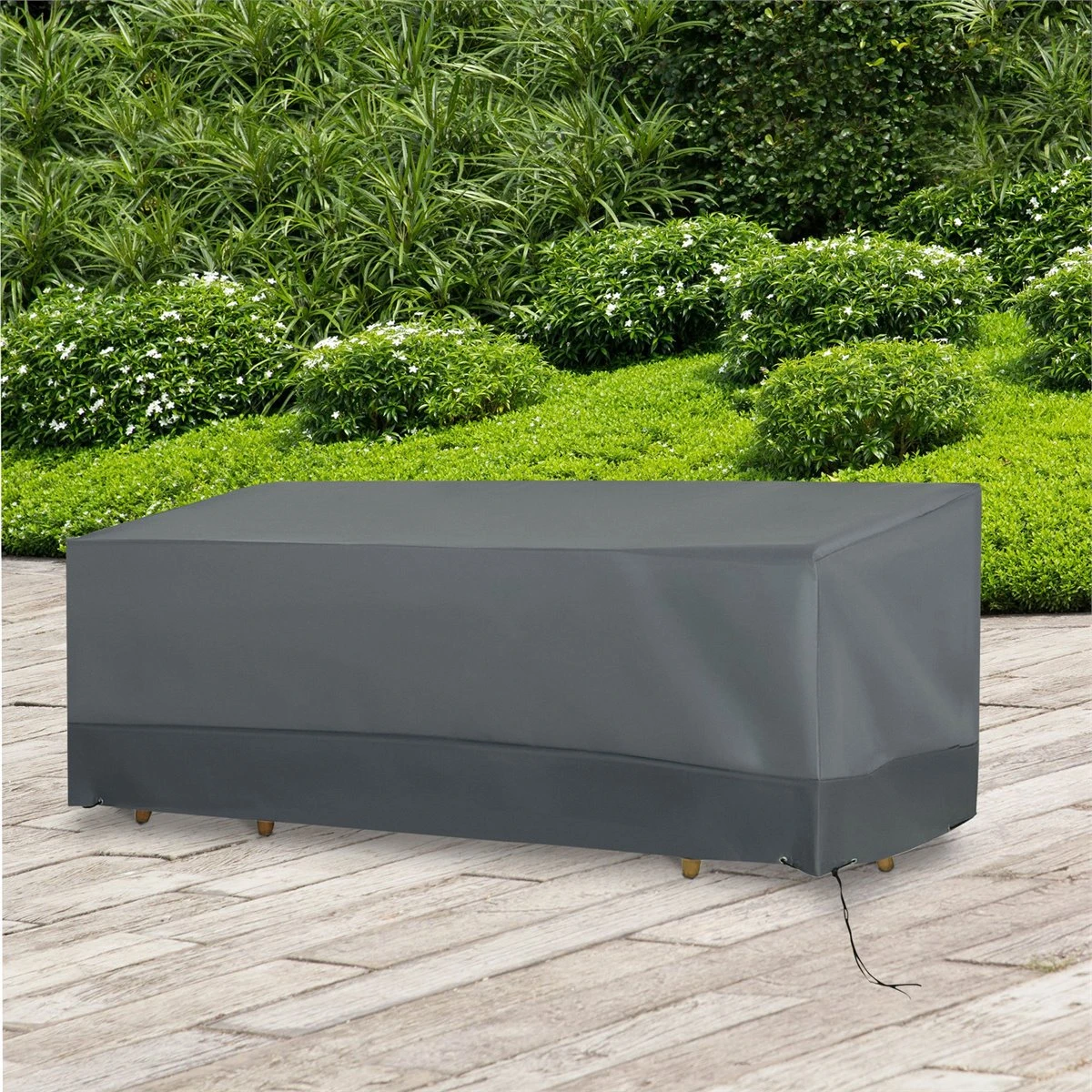 Outsunny Funda Protectora Para Muebles De Jardín Tela Oxford 600D Impermeable Cubierta De Muebles De Mesas Sillas Sofás Exterior Con Cordón Y Hebilla 190,5x72x76 Cm Gris - Imagen 2