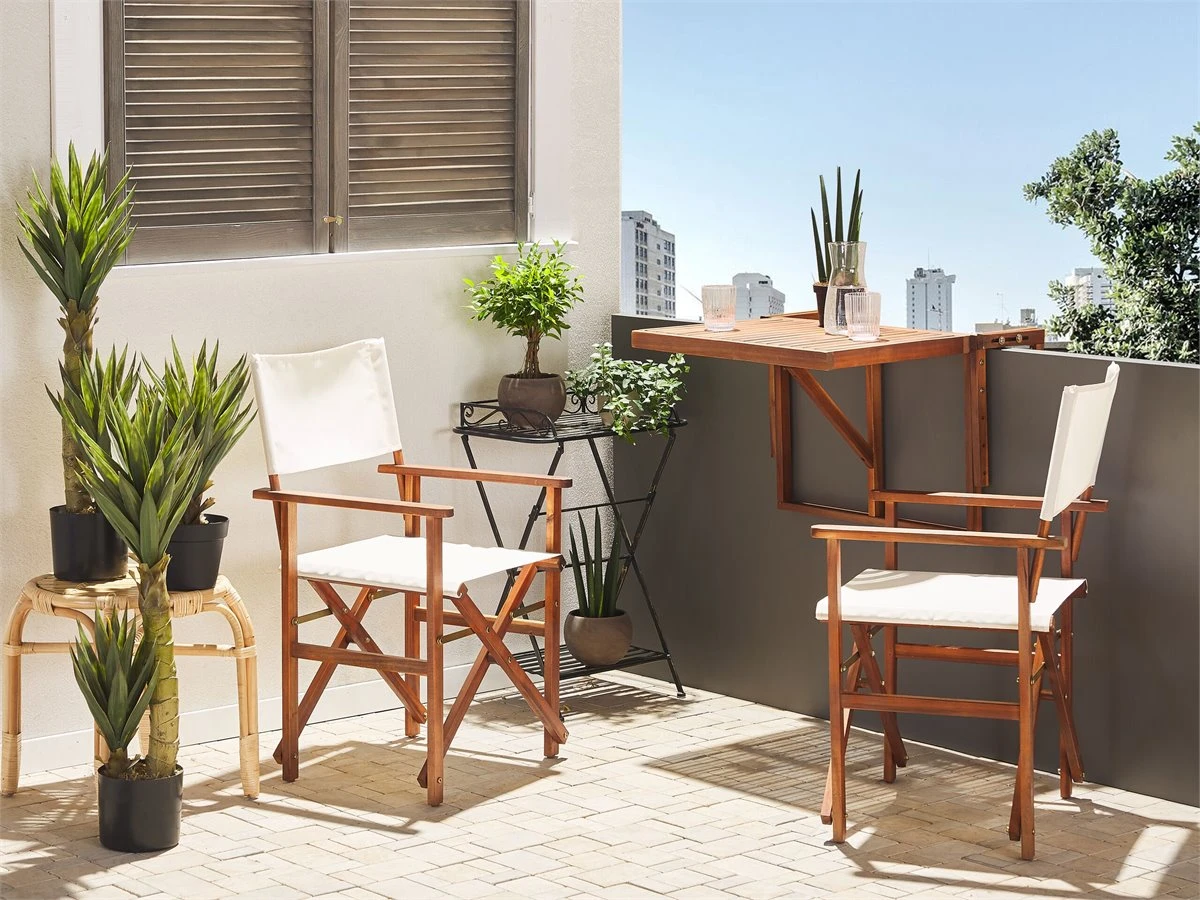 Conjunto De 2 Sillas De Jardín Madera Oscura/blanco Crema CINE