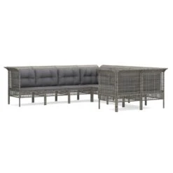 Set De Muebles De Jardín 8 Pzas Y Cojines Ratán Sintético Gris VidaXL