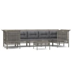 Set De Muebles De Jardín 8 Pzas Y Cojines Ratán Sintético Gris VidaXL