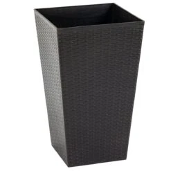 Outsunny Conjunto De 3 Macetas Cuadradas Para Plantas Flores 3 Maceteros Con Efecto De Símil Ratán Para Jardín Terraza Interior Y Exterior 36,5x36,5x61 Cm Marrón