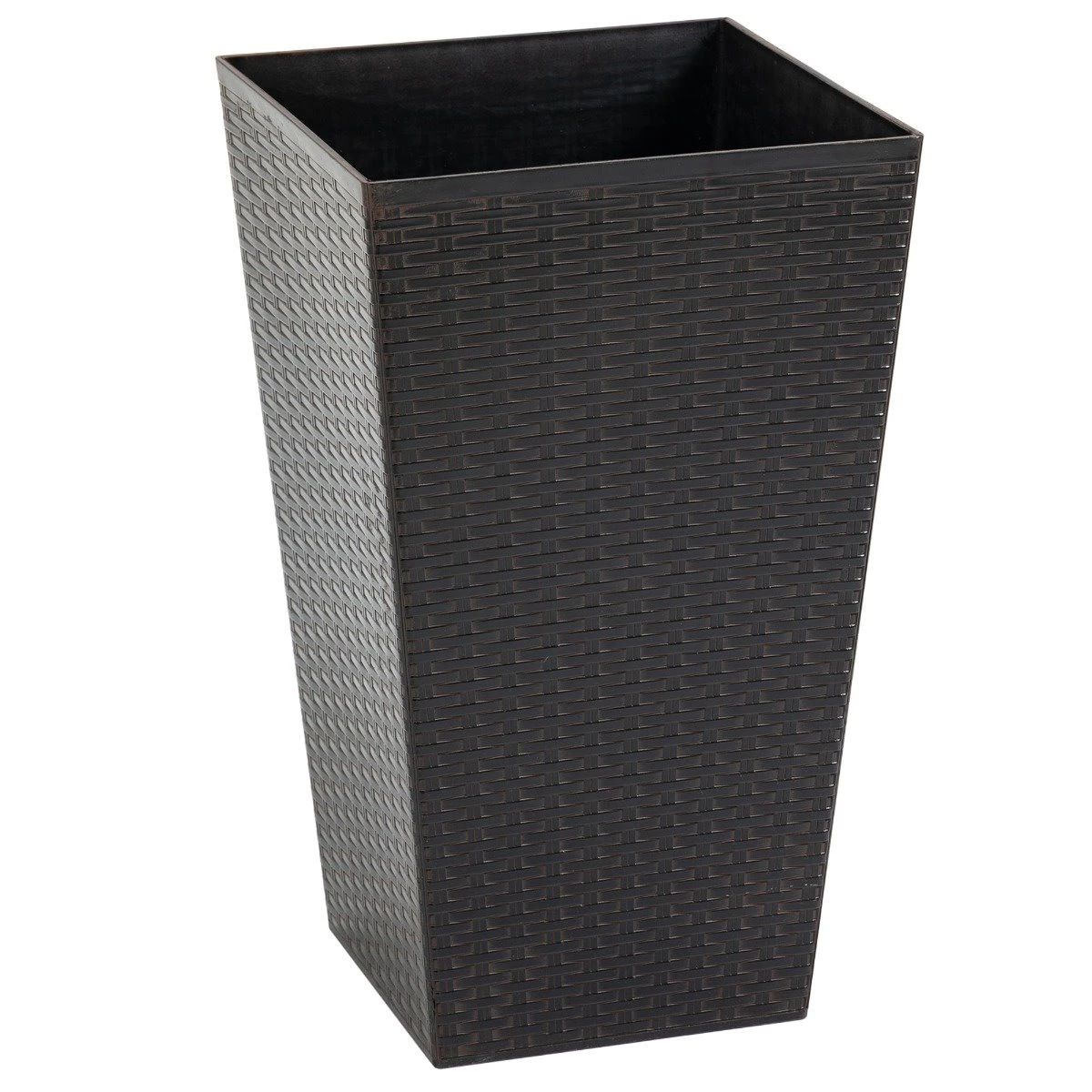 Outsunny Conjunto De 3 Macetas Cuadradas Para Plantas Flores 3 Maceteros Con Efecto De Símil Ratán Para Jardín Terraza Interior Y Exterior 36,5x36,5x61 Cm Marrón