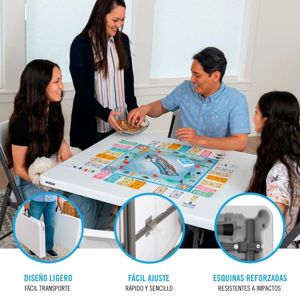 Mesa Cuadrada Plegable Blanco 94x94x74 Cm LIFETIME - Imagen 3