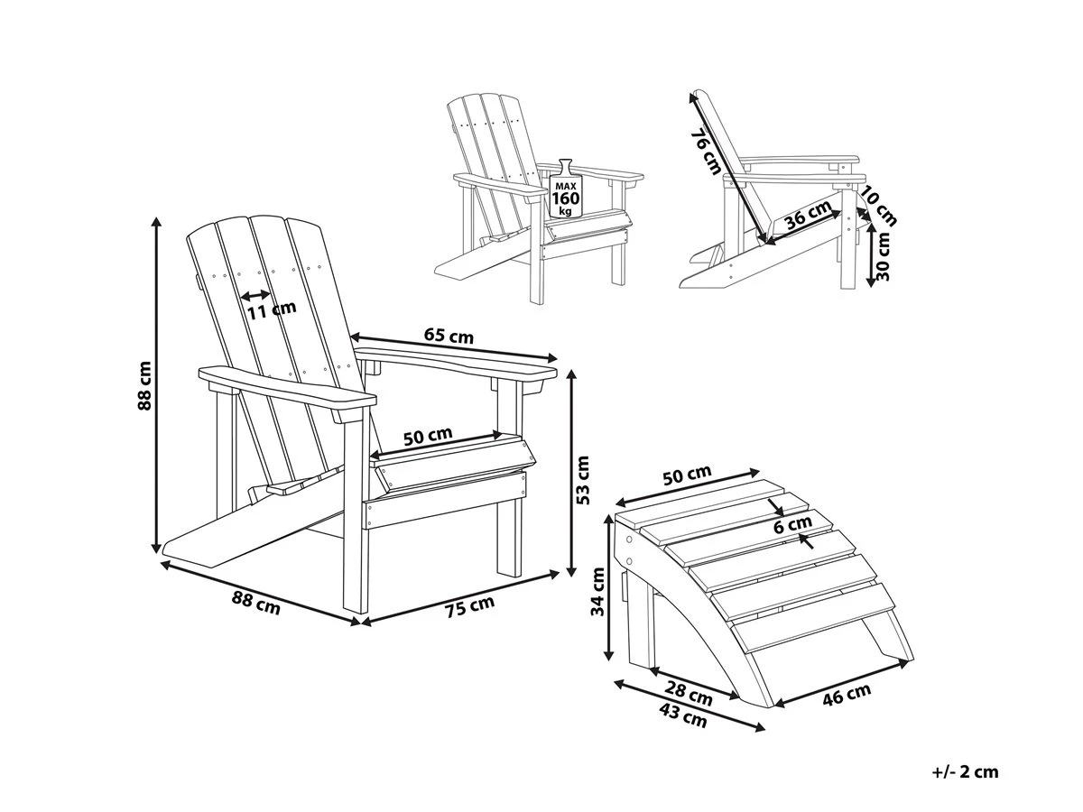 Silla De Jardín Blanca Con Reposapiés ADIRONDACK - Imagen 3